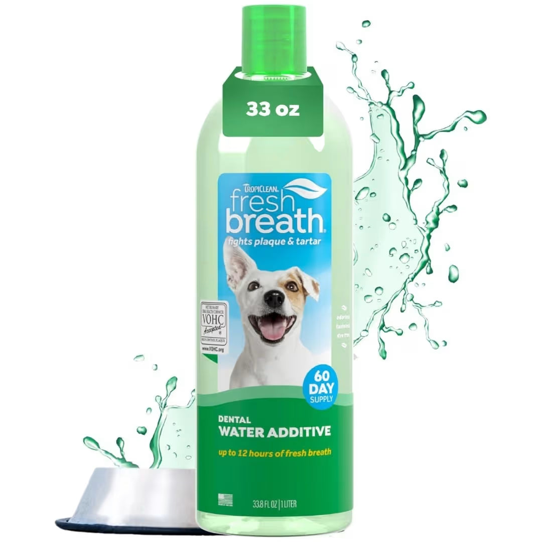 TropiClean - Aditivo de agua para refrescar el aliento de los perros (Enjuague bucal para perros)